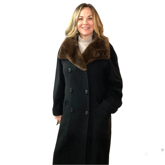 Vintage Camel Hair Opera Coat Black Fur Old Money Nordstrom Womens Medium - Picture 3 of 14